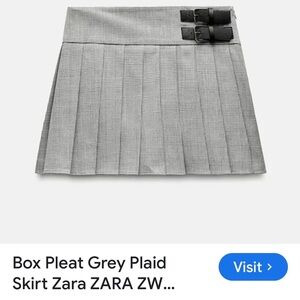 Zara Box pleated black Charcoal Checkered Skirt size small